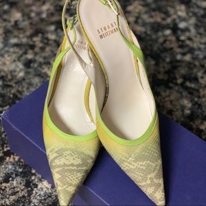 Stuart Weitzman Chartreuse alligator Sling-backs